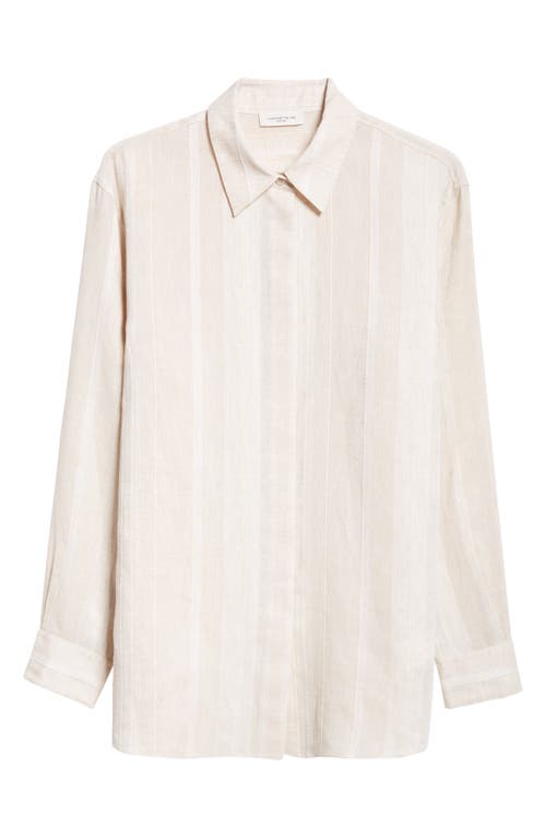 Lafayette 148 New York Oversize Stripe Linen & Cashmere Shirt In Gray