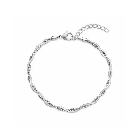 Bead Chain Twisted Sterling Silver Bracelet