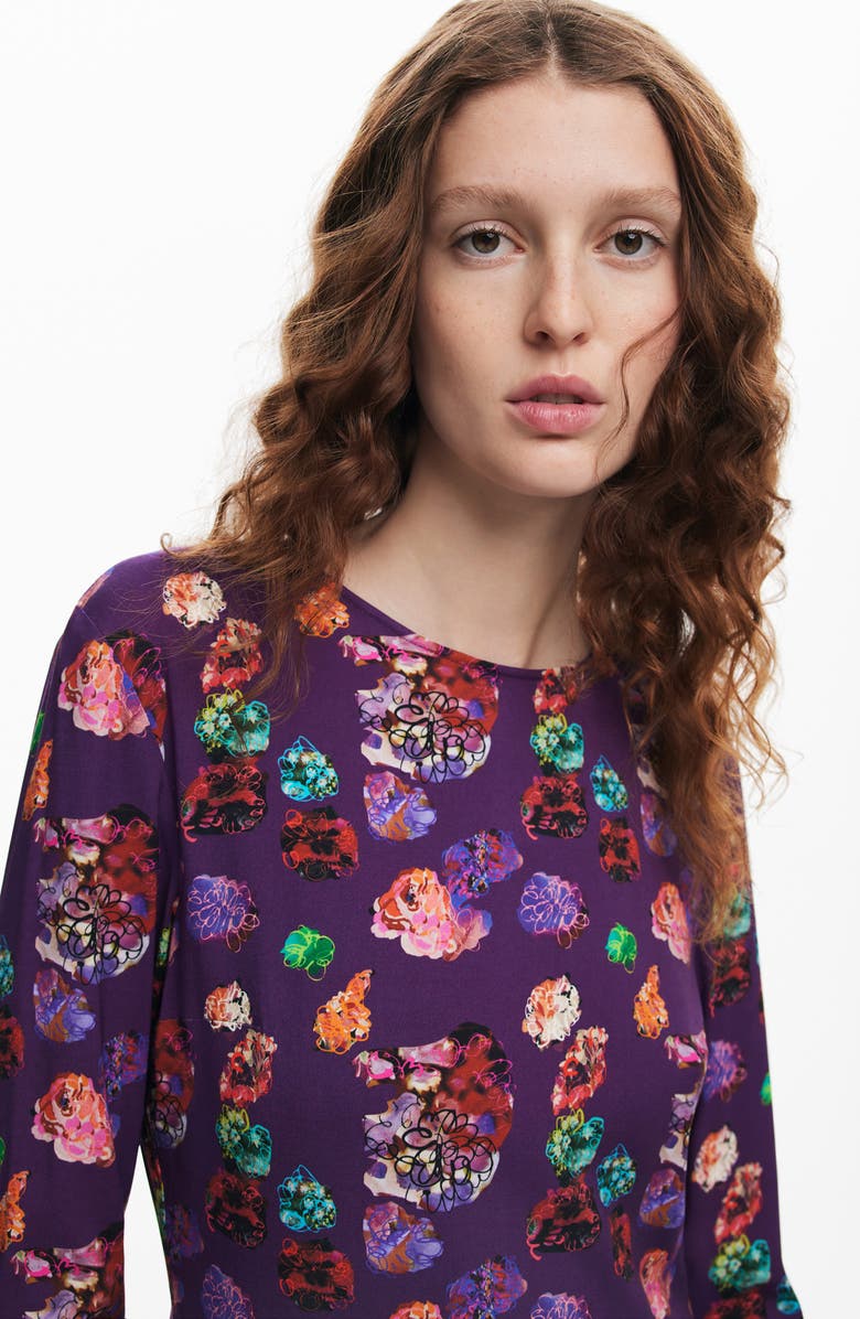 Desigual Flower Scribble Long Sleeve Minidress, Alternate, color, 