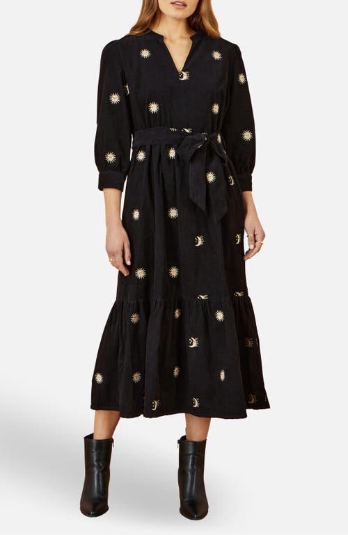 Yumi Cosmic Embroidery Cord Midi Shirt Dress In Black