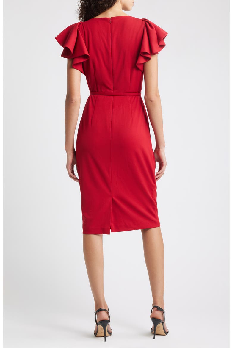 Belted Flutter Sleeve Sheath Dress, Alternate, color, TITIAN RED
