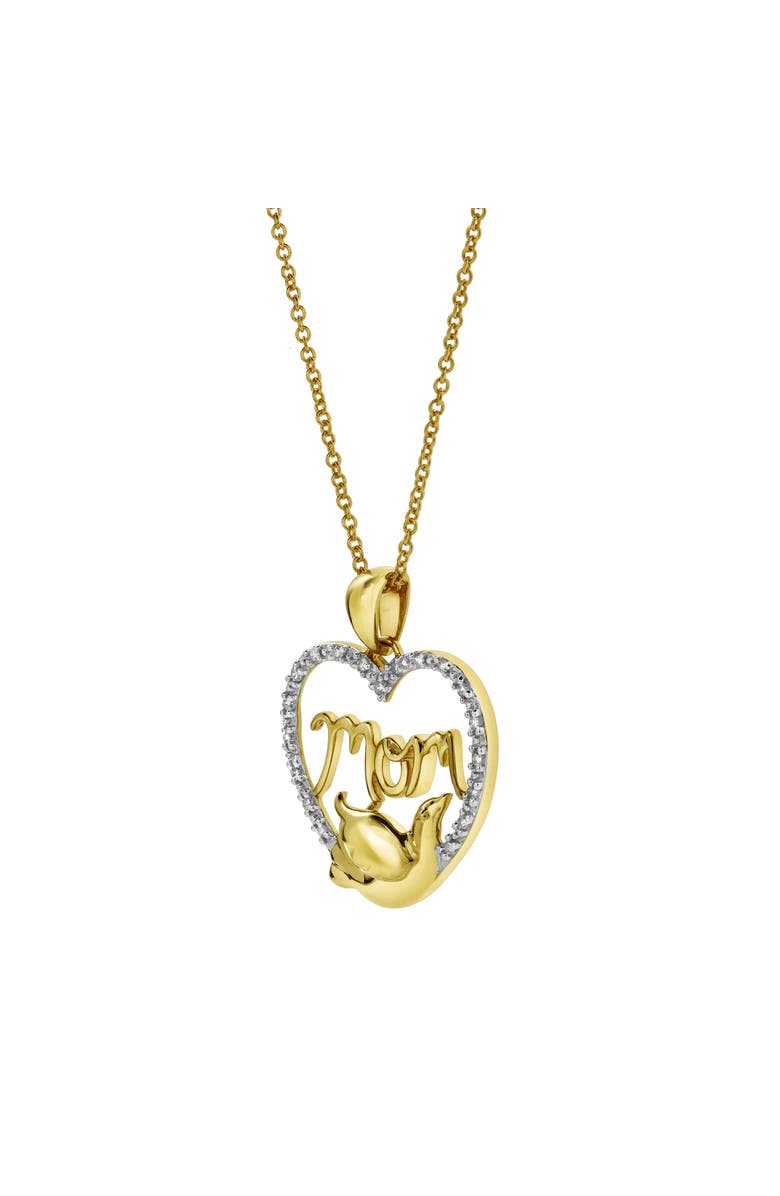 LuvMyJewelry Dove & Heart Mom Diamond Pendant Necklace in 10K Yellow Gold, Alternate, color, 