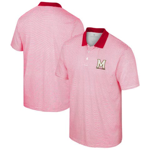 Men's Colosseum White/Red Maryland Terrapins Print Stripe Polo