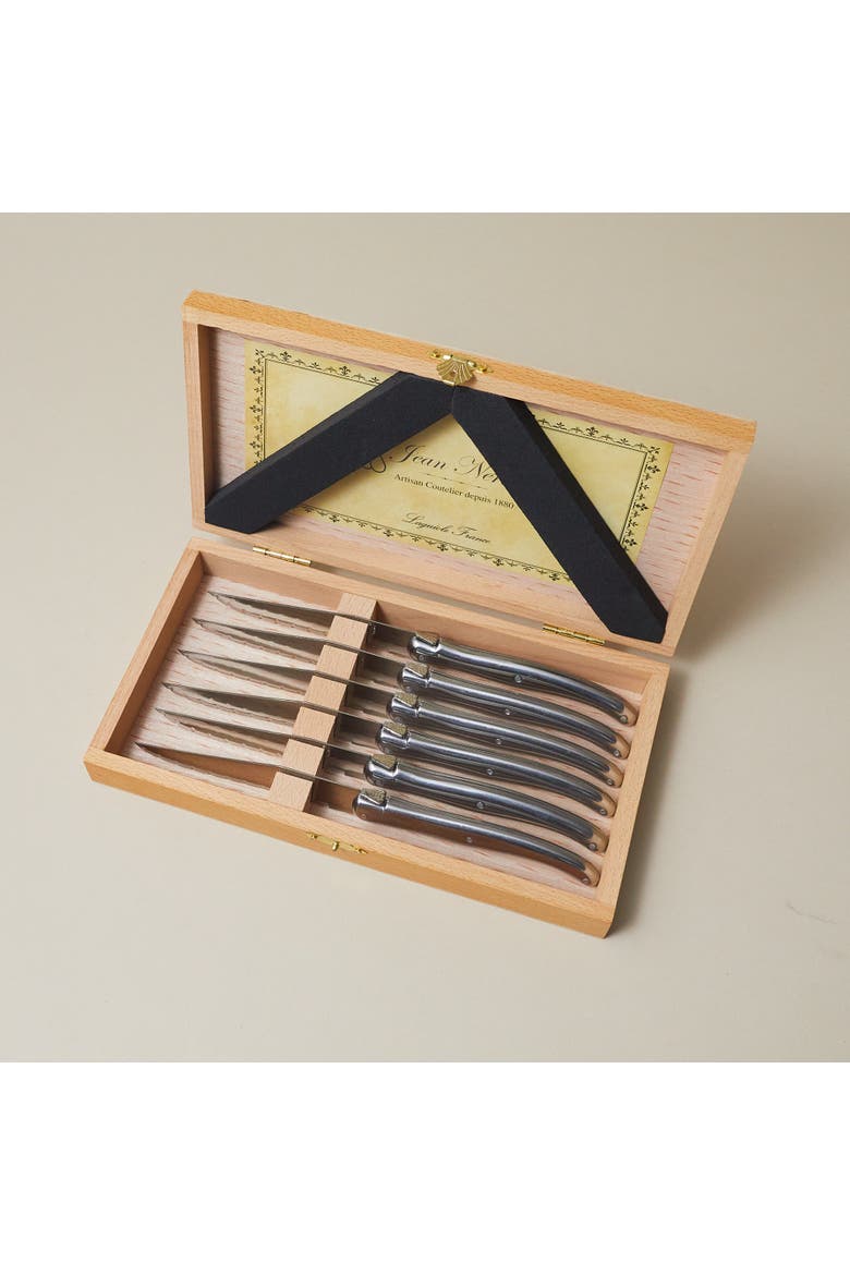 Laguiole 6 Piece Steak Knife Set in Wood Presentation Box, Alternate, color, Stainless Steel