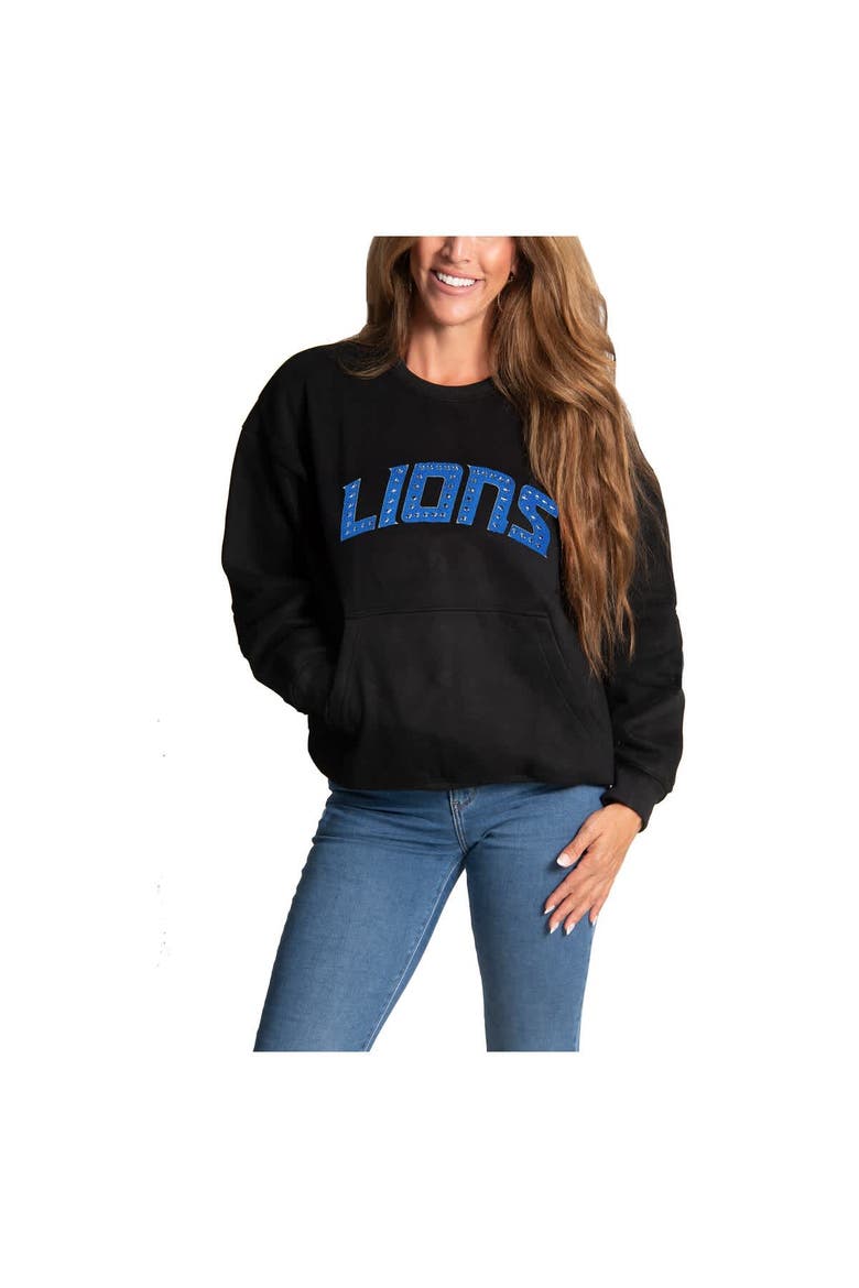Women's Cuce Black Detroit Lions Chenille Jeweled Sweatshirt, Alternate, color, Black