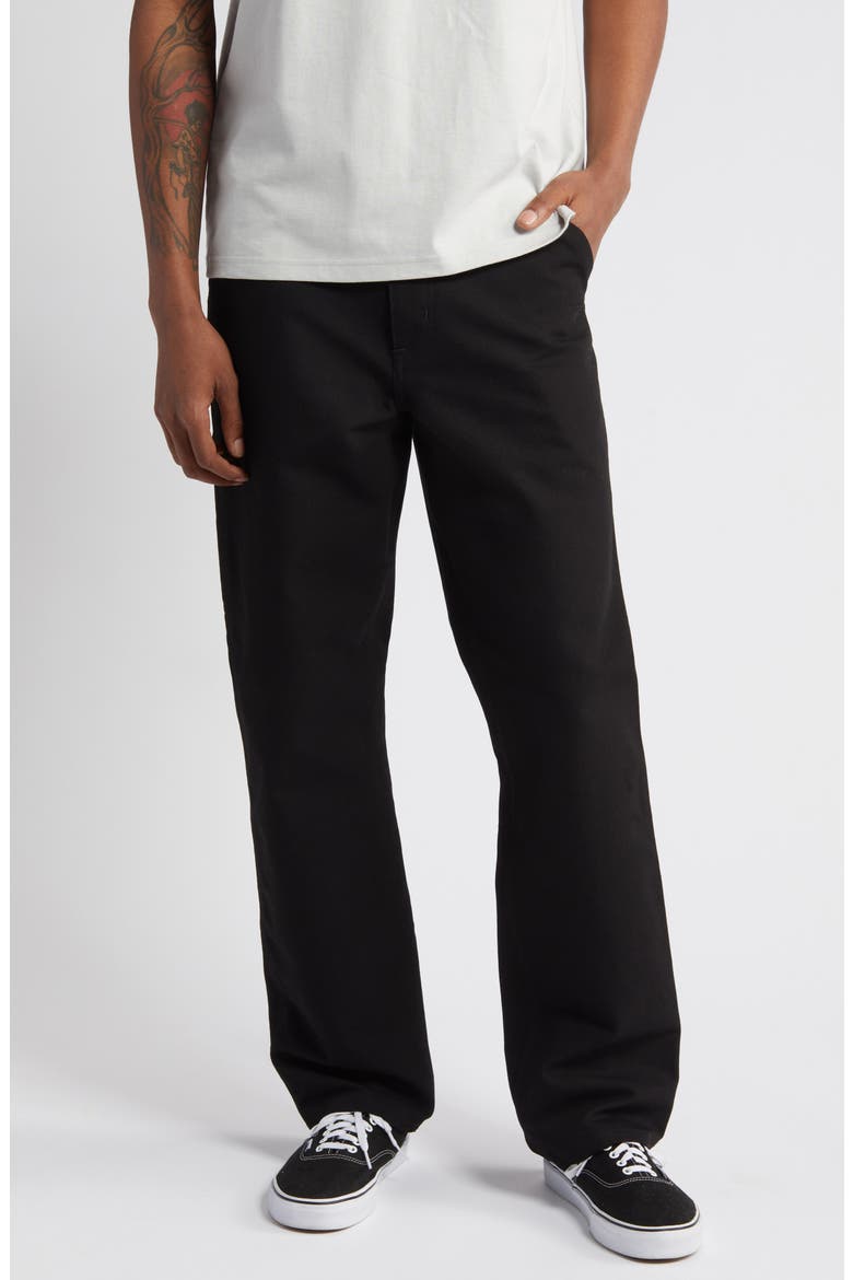 Single Knee Organic Cotton Canvas Straight Leg Pants, Main, color, BLACK RIGID