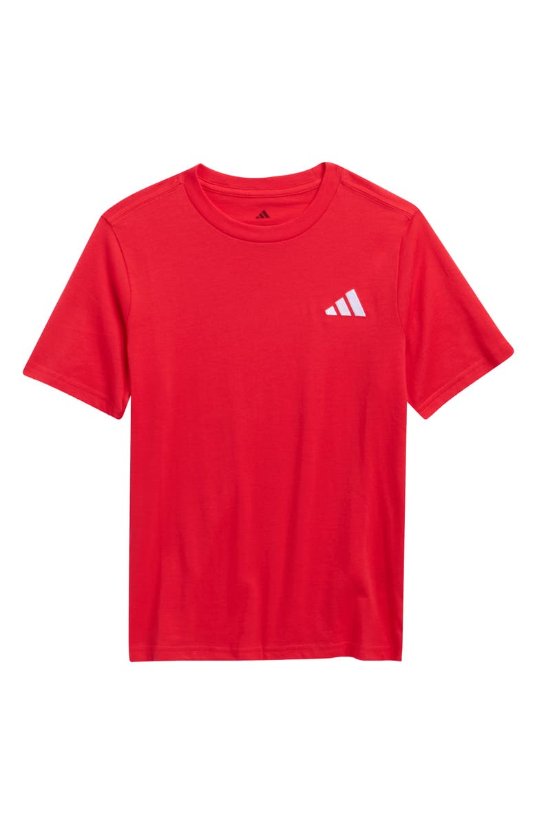 adidas Kids' Embroidered Logo Cotton T-Shirt, Main, color, Pure Ruby