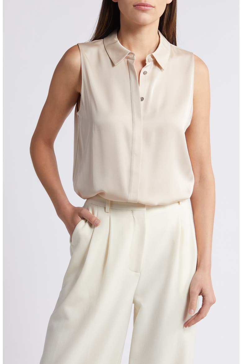 Celine Sleeveless Stretch Silk Shirt, Main, color, ANTIQUE