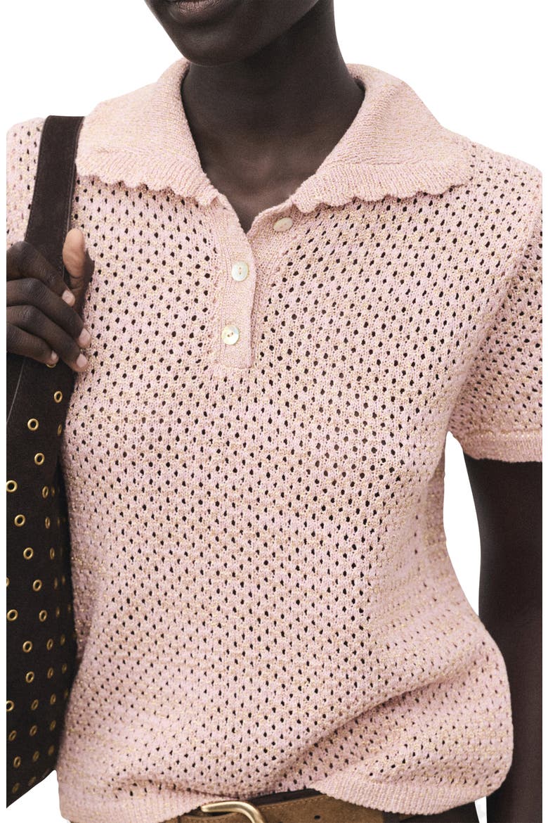 Limusin Metallic Open Stitch Polo Sweater, Main, color, PASTEL PINK