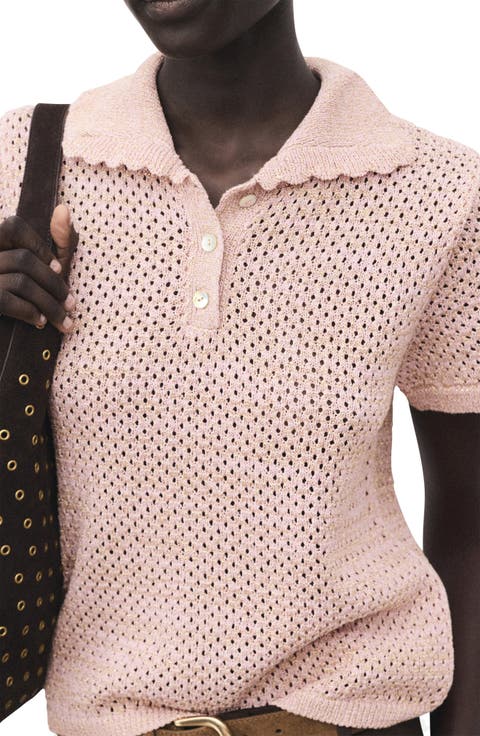 Limusin Metallic Open Stitch Polo Sweater