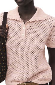 MANGO Limusin Metallic Open Stitch Polo Sweater
