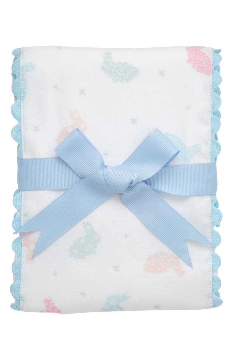 Print Fancy Fabric Burp Cloth, Main, color, Bunny Print/Blue Trim