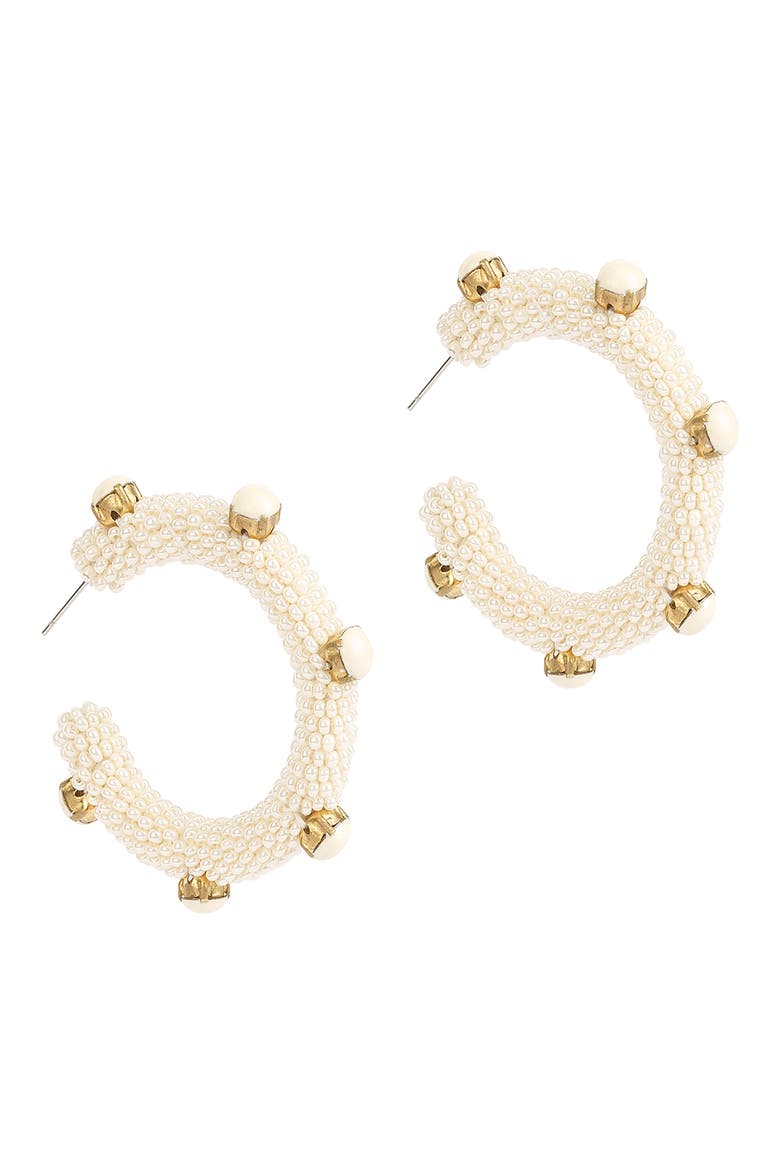 Hayes Beaded Hoop Earrings, Main, color, IVORY