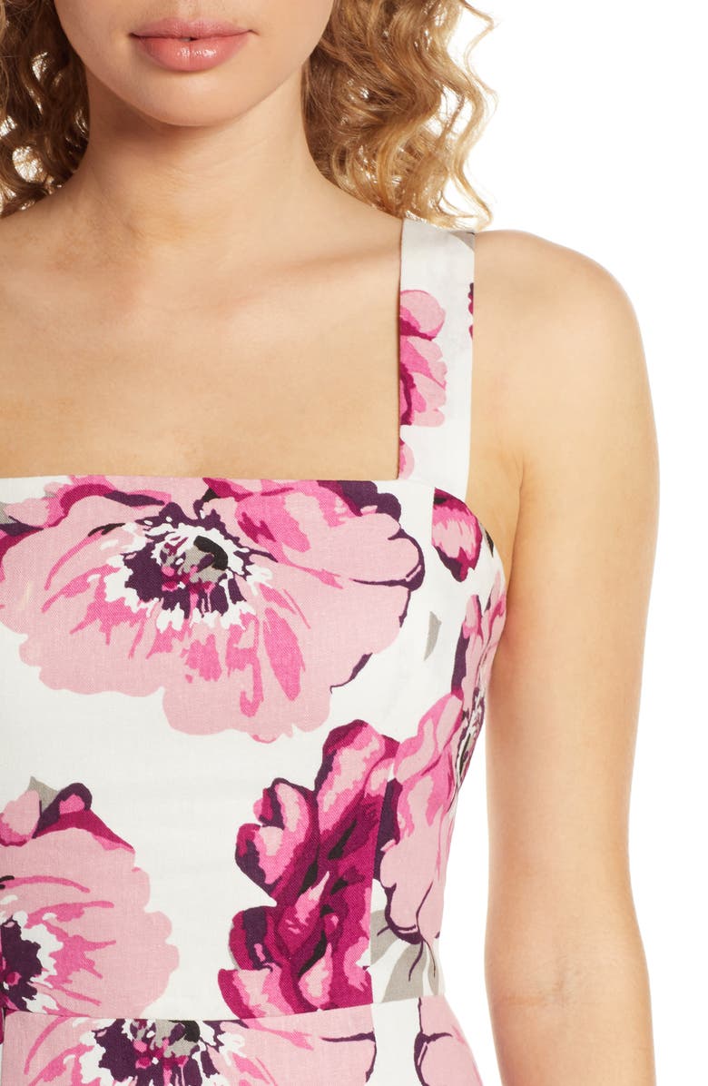 Charles Henry Floral Linen Blend Midi Sundress, Alternate, color,