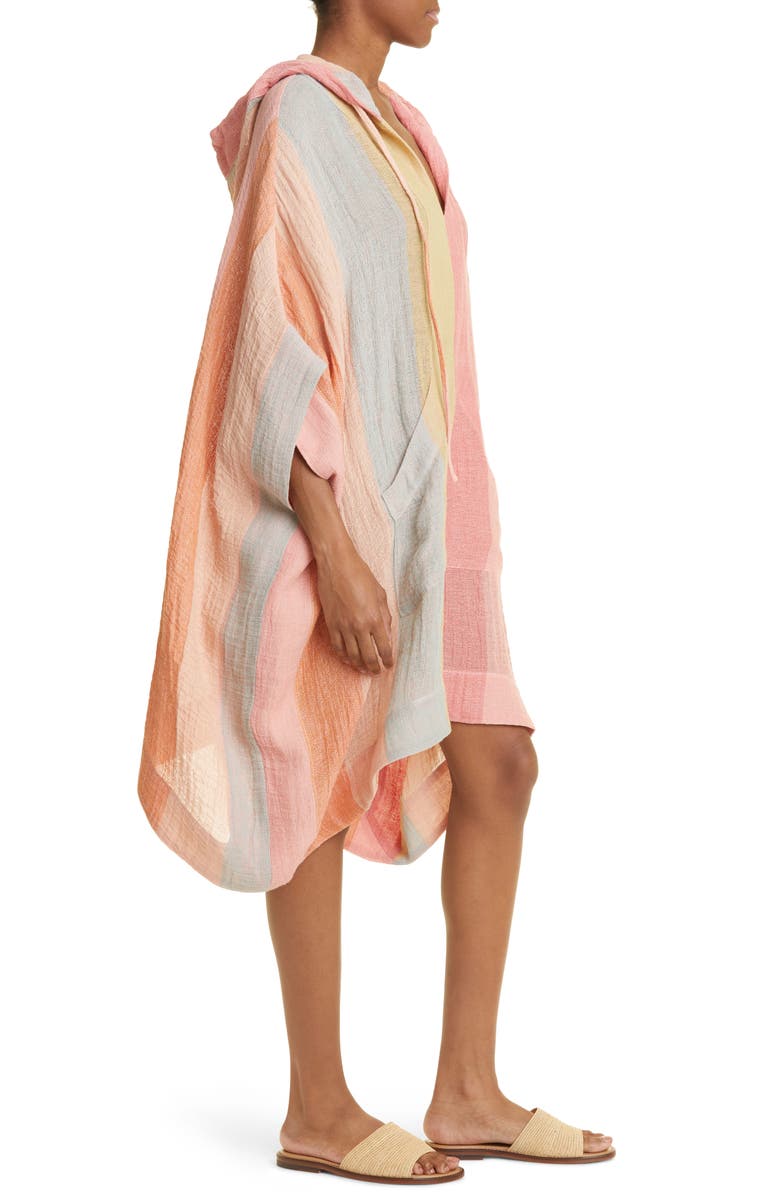 Lisa Marie Fernandez Awning Stripe Linen Blend Hooded Poncho Cover-Up, Alternate, color,