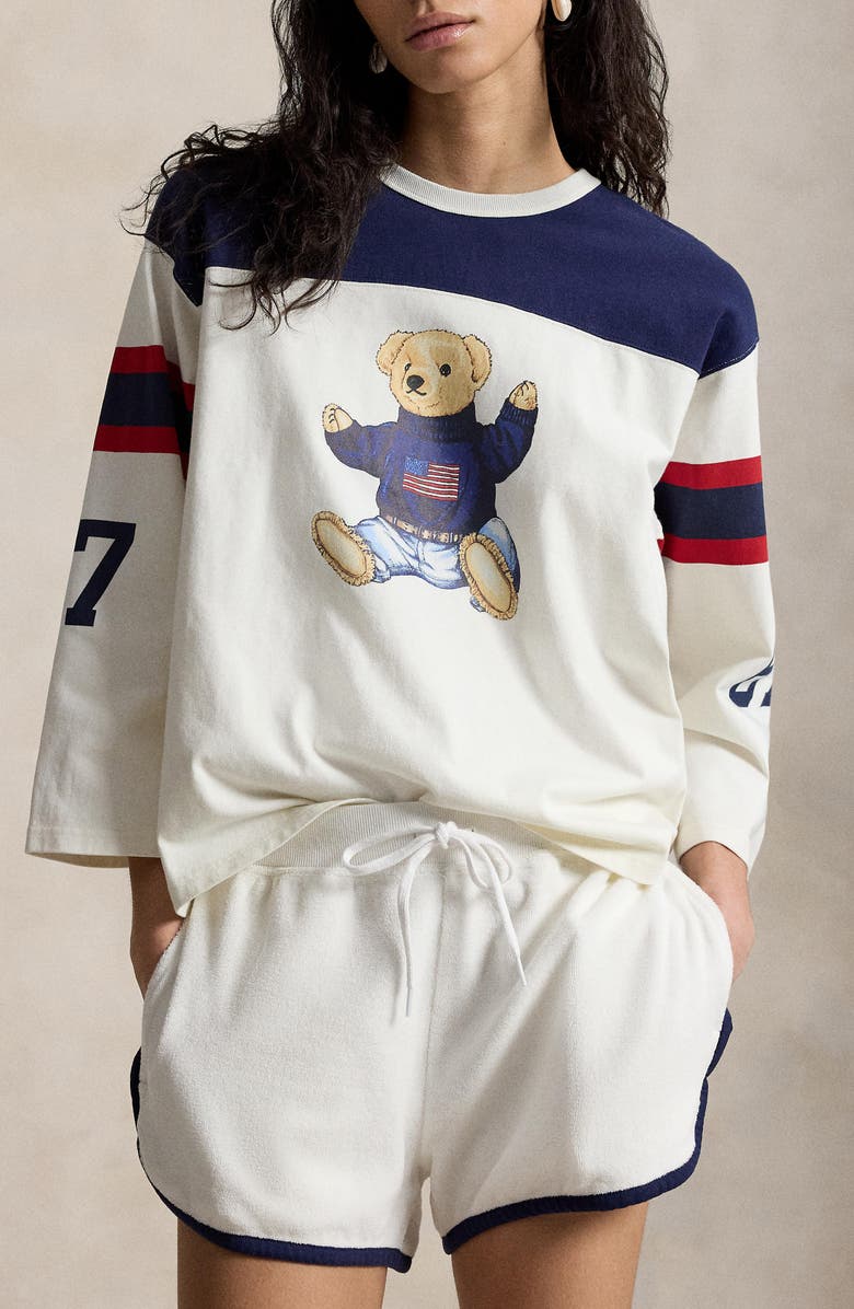 Polo Ralph Lauren Polo Bear Cotton Jersey Top, Alternate, color, Warm White/Newport Navy