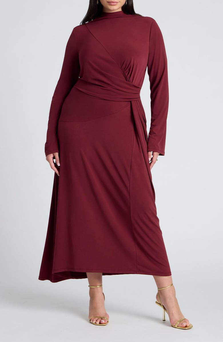 ELOQUII Cowl Back Long Sleeve Maxi Dress, Main, color,