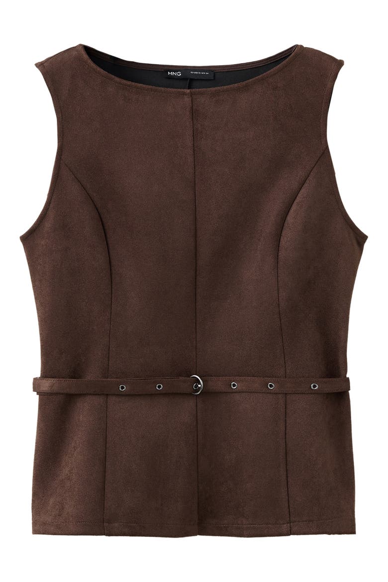 Belted Faux Suede Top, Main, color, BROWN