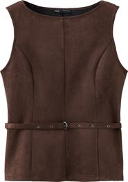 MANGO Belted Faux Suede Top