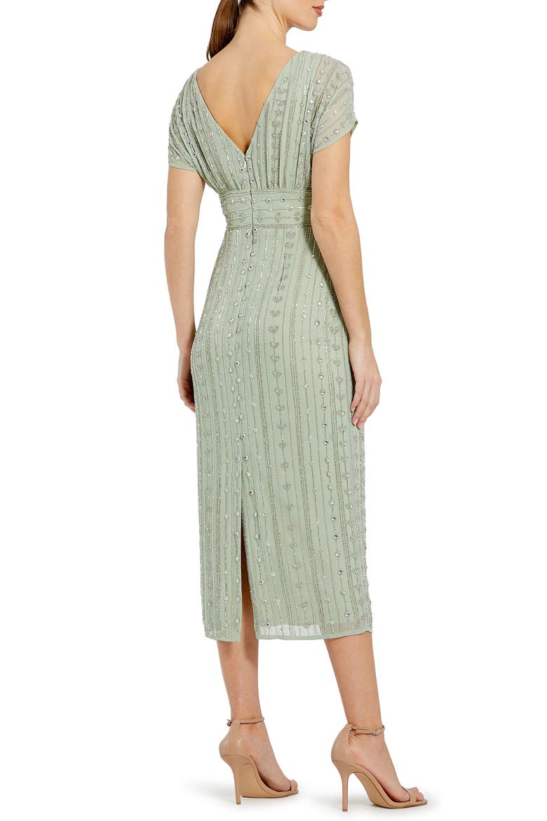 Beaded Cap Sleeve Column Midi Dress, Alternate, color, SAGE