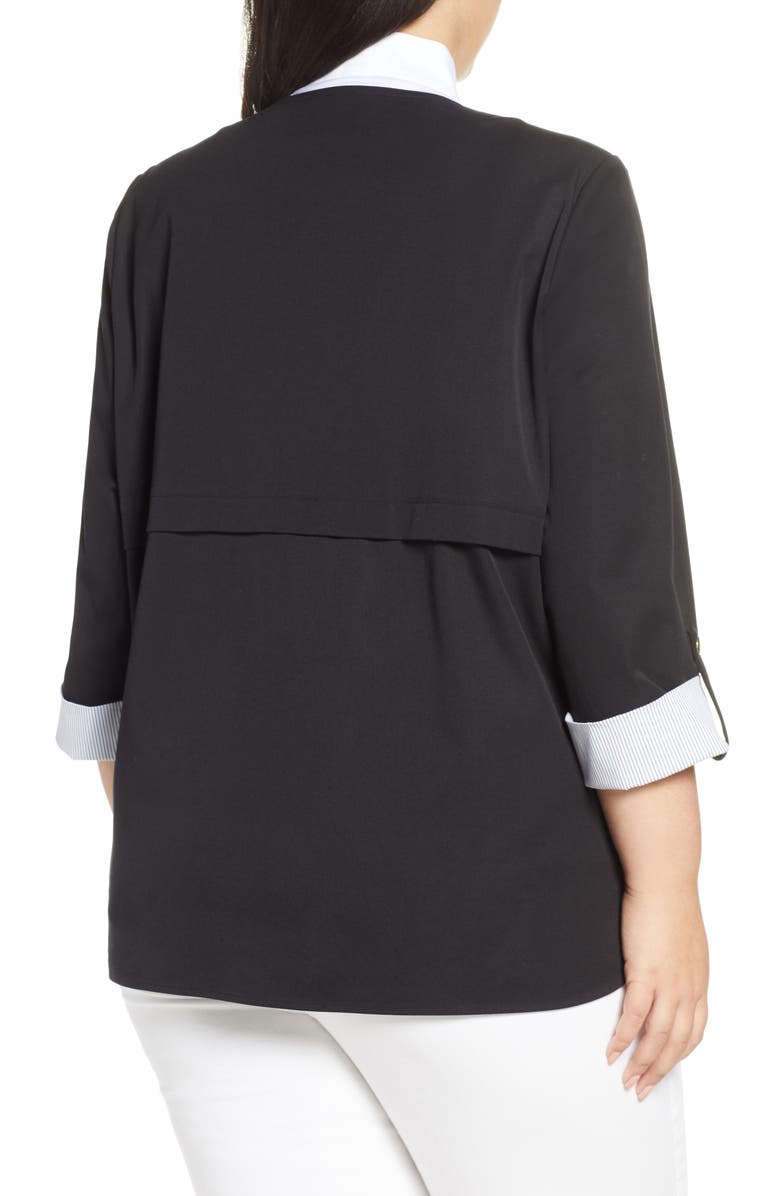 Ming Wang Contrast Cuff Zip Front Cotton Blend Jacket, Alternate, color, 