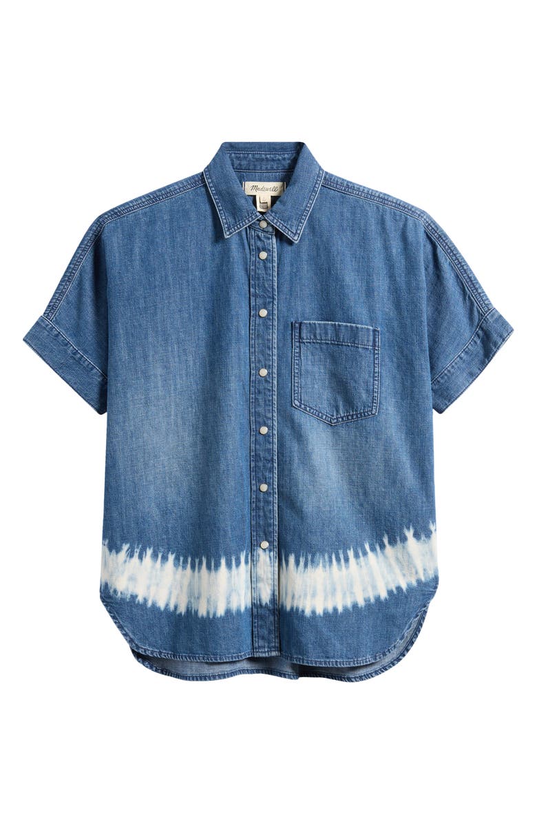 Madewell Shibori Short Sleeve Denim Shirt, Alternate, color, Shibori Wash