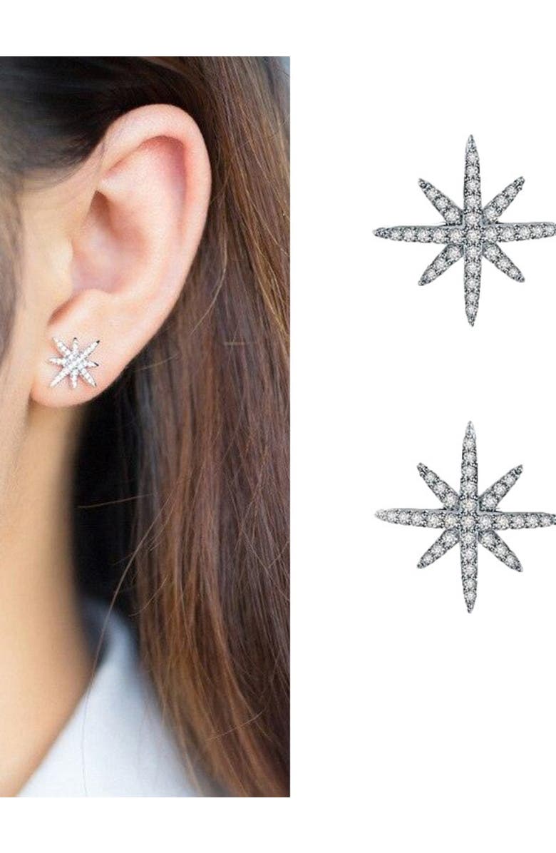Hollywood Sensation Star Stud Earrings Cubic Zirconia, Alternate, color, Silver