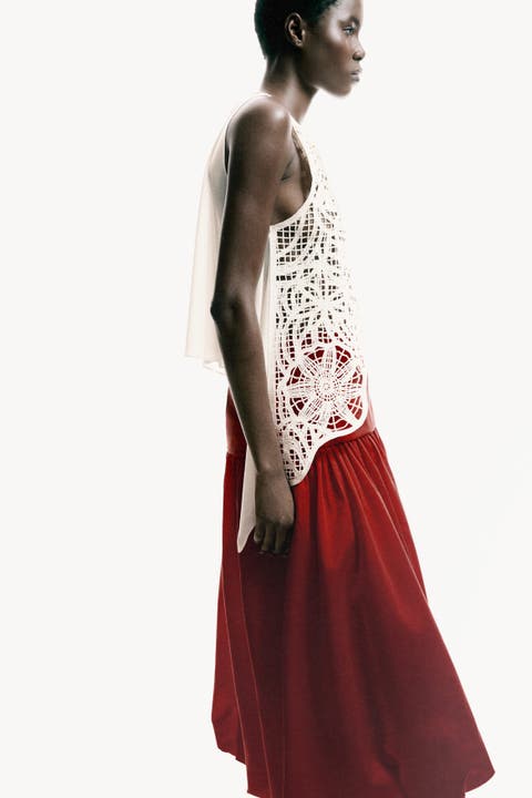 Asymmetric Crochet-look Top