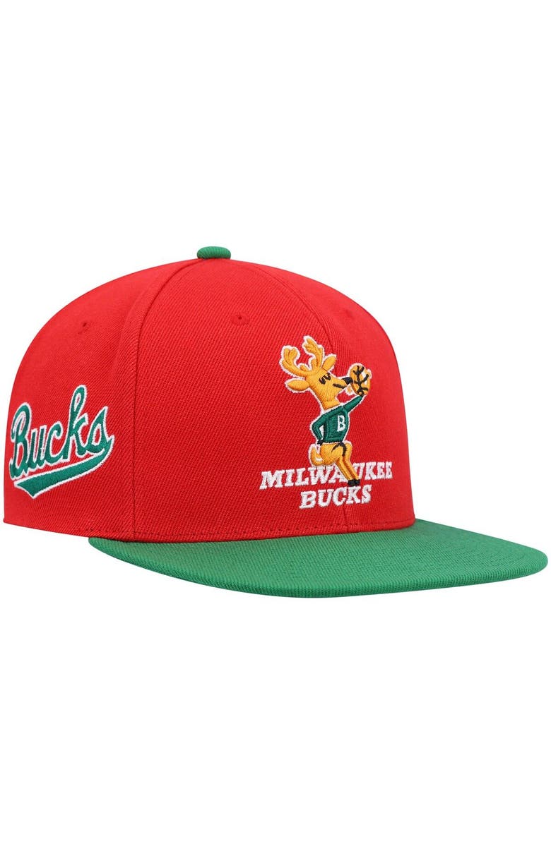 Mitchell & Ness Men's Mitchell & Ness Red/Green Milwaukee Bucks Hardwood Classics Snapback Hat, Main, color, Red