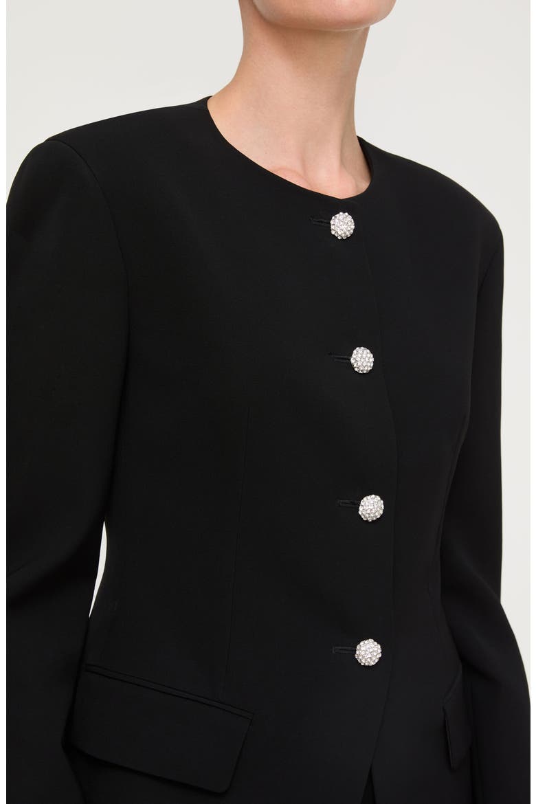 Cystal Cluster Button Finesse Crepe Cutaway Jacket, Alternate, color, BLACK