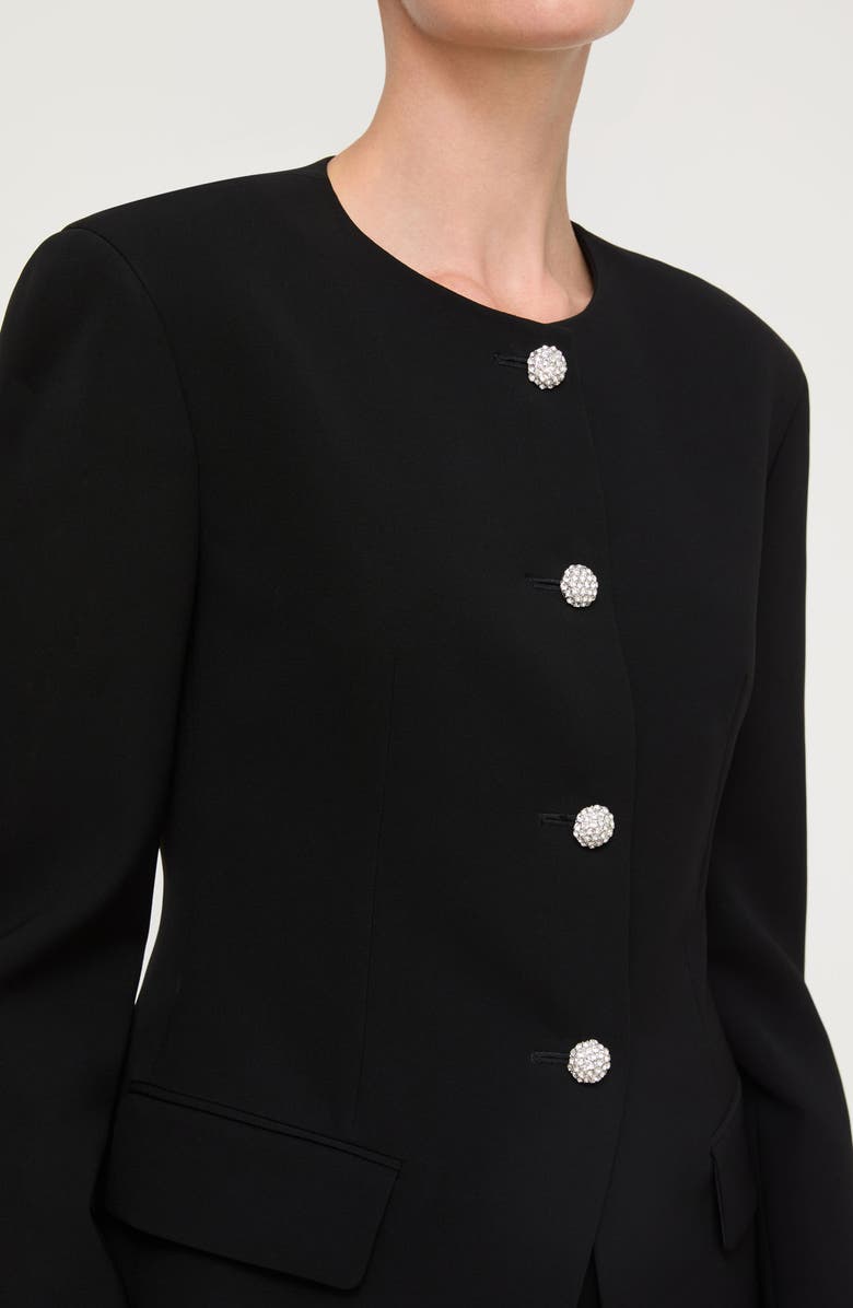 Lafayette 148 New York Cystal Cluster Button Finesse Crepe Cutaway Jacket, Alternate, color, Black