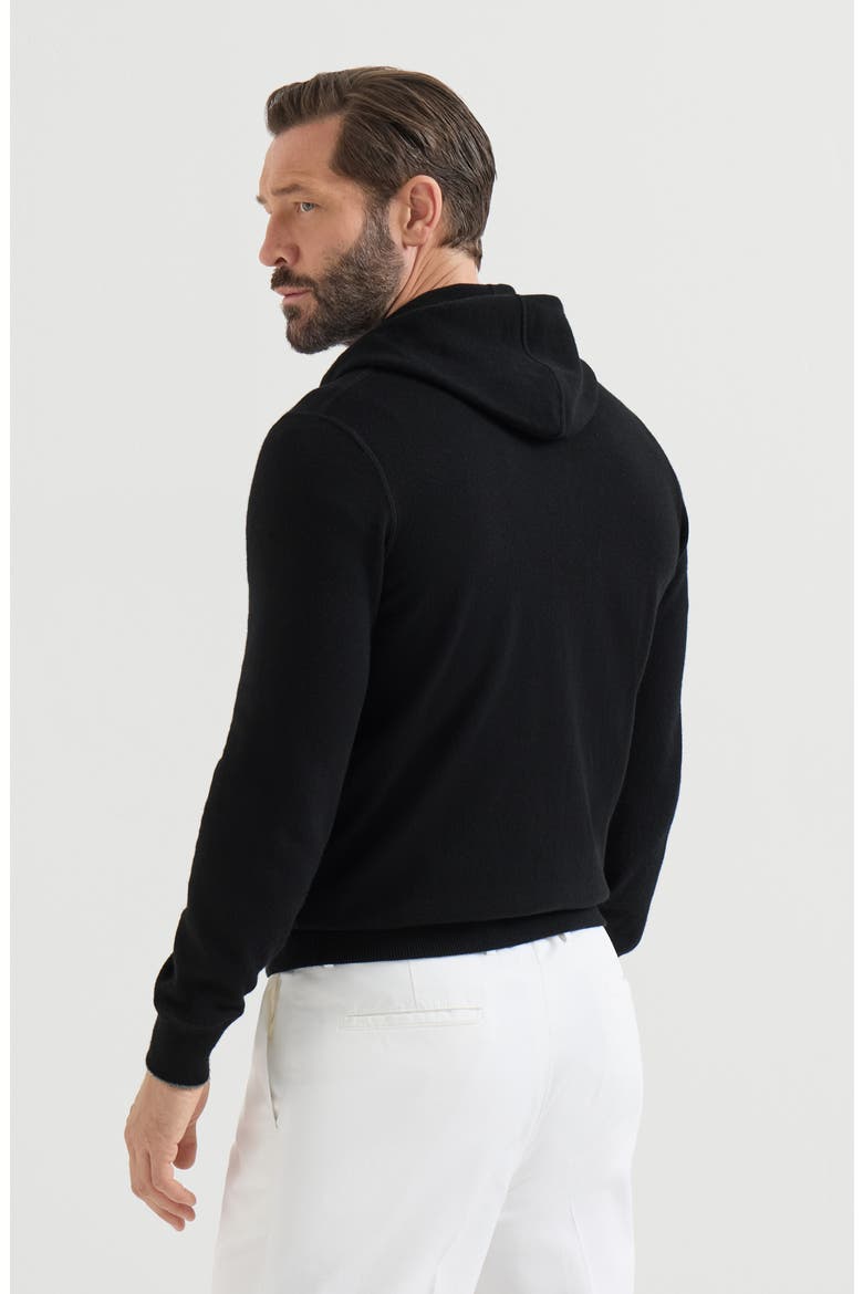 Cashmere sweatshirt-style cardigan with hood, Alternate, color, Black