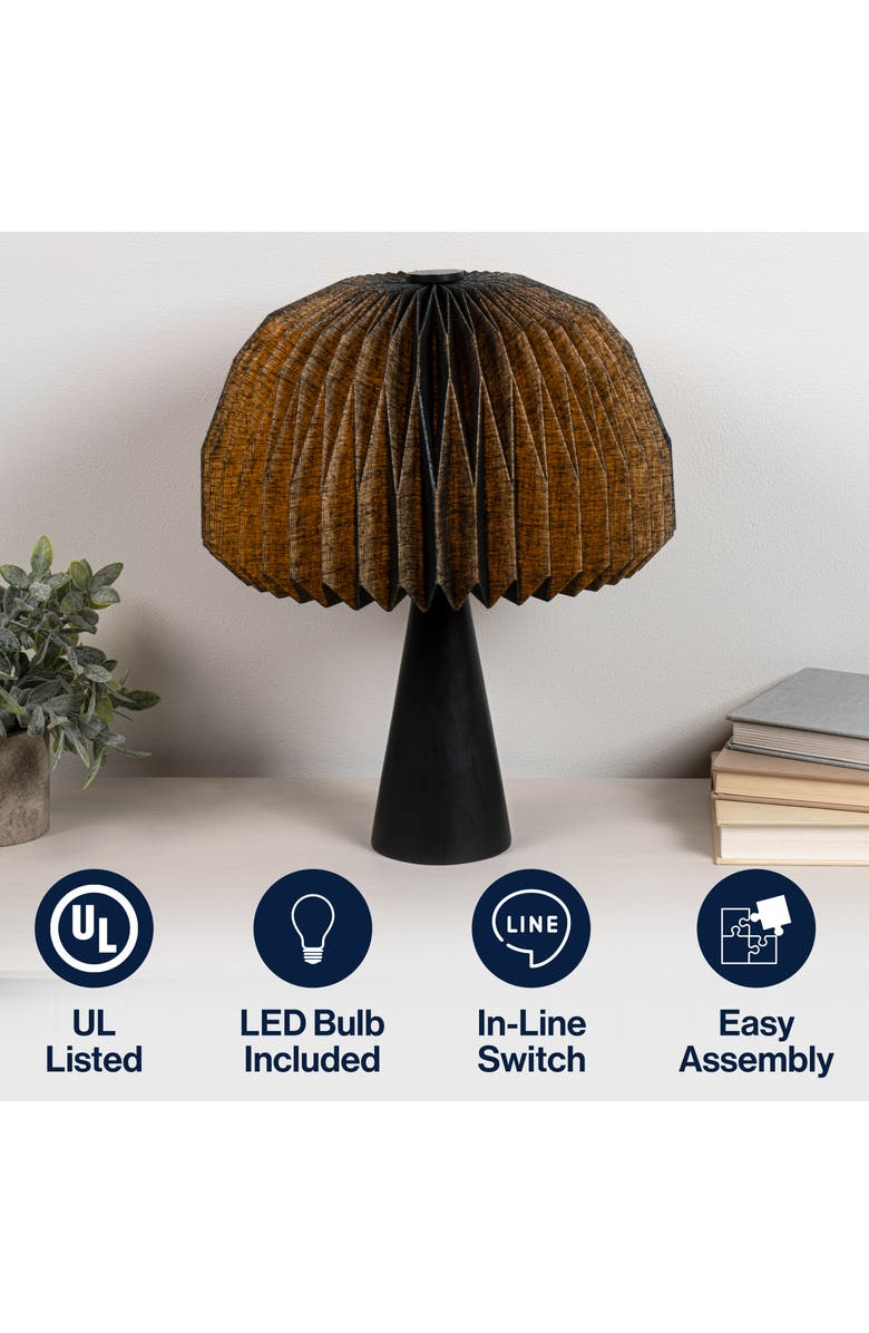 JONATHAN Y Sylvie 16" Modern Minimalist Paper Pleated Shade Mushroom Accent LED Table Lamp, Alternate, color, Black
