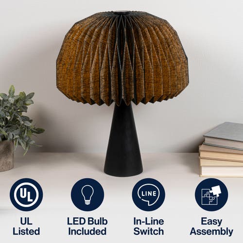 Jonathan Y Sylvie 16" Modern Minimalist Paper Pleated Shade Mushroom Accent Led Table Lamp In Black
