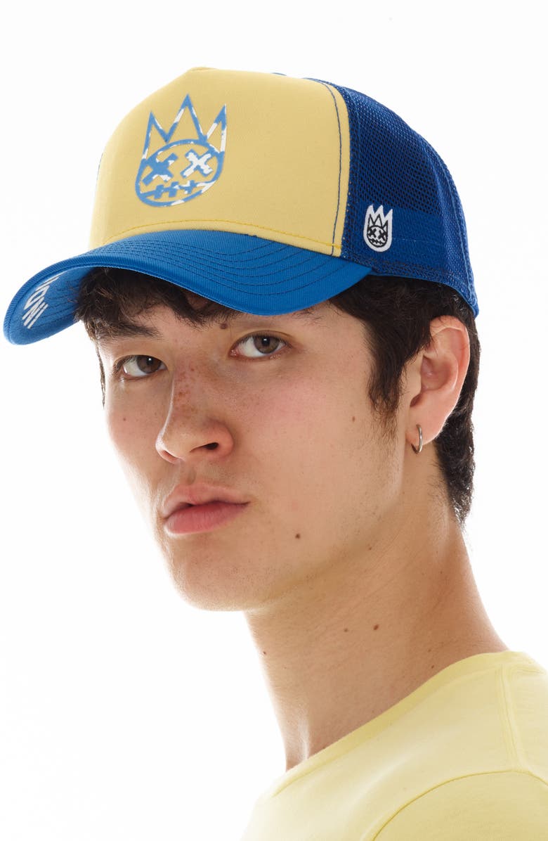Cult of Individuality Logo Mesh Back Wool Blend Trucker Hat, Alternate, color, Vintage Yellow