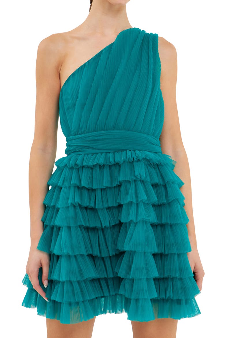 One-Shoulder Tiered Minidress, Alternate, color, JADE