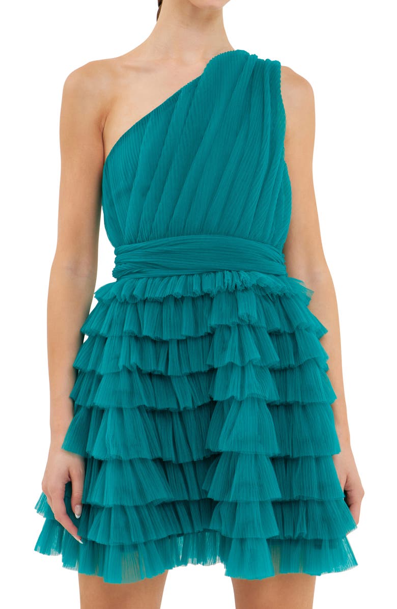 Endless Rose One-Shoulder Tiered Minidress, Alternate, color, Jade