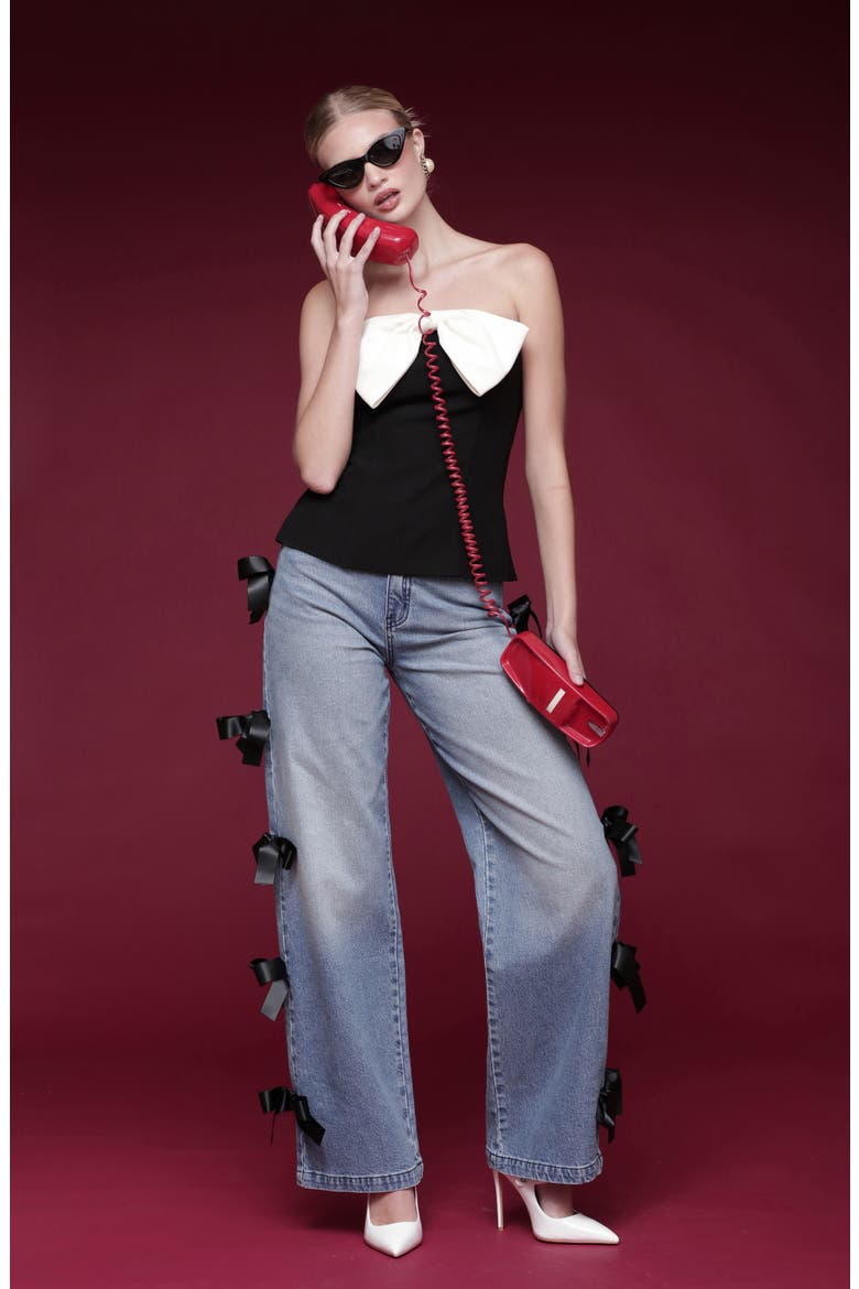 Contrast Bow Strapless Top, Alternate, color, BLACK