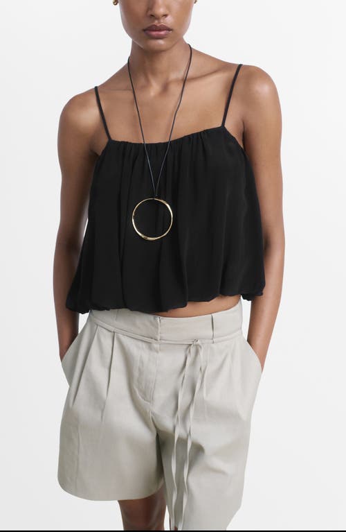 Mango Bubble Hem Crop Top In Black