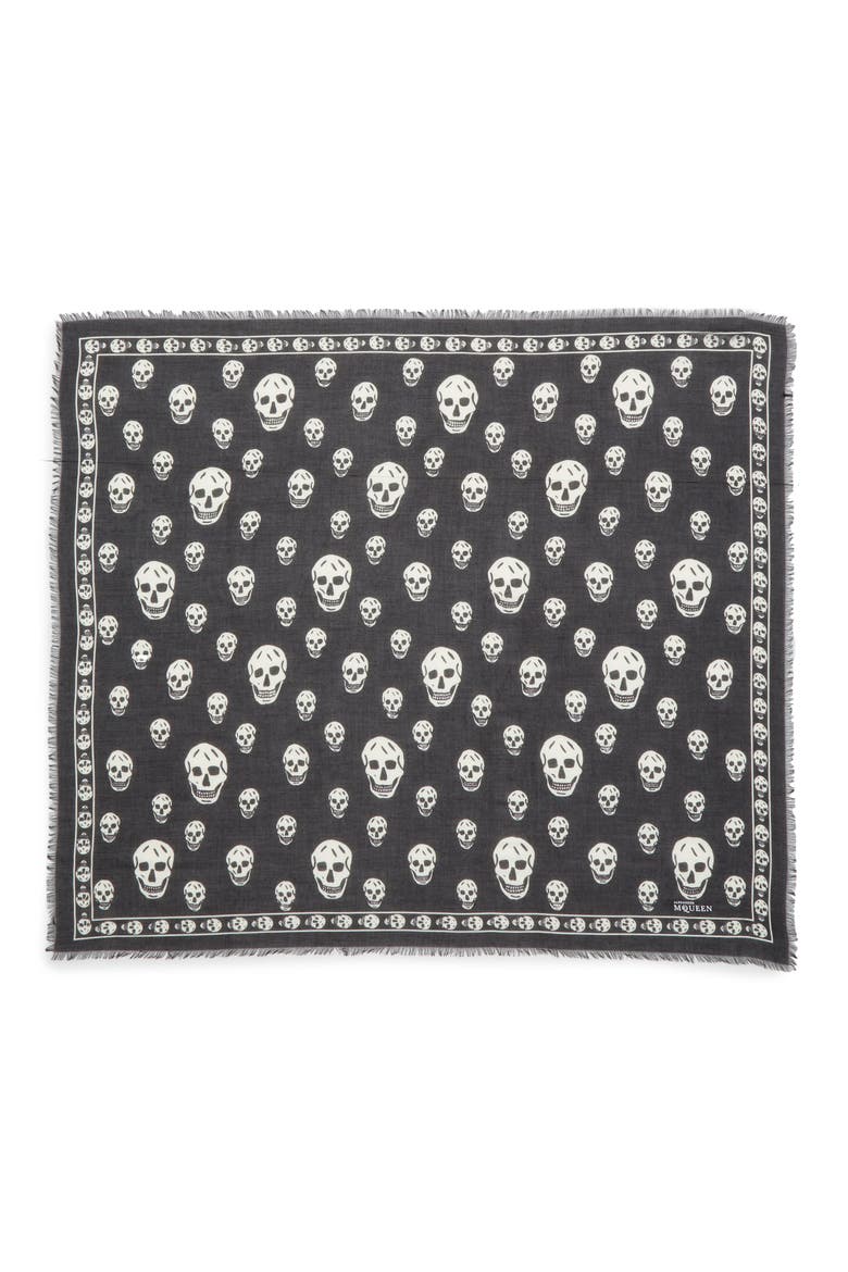 Alexander McQueen Skull Print Modal & Silk Scarf, Main, color, 1078 BLACK/ IVORY