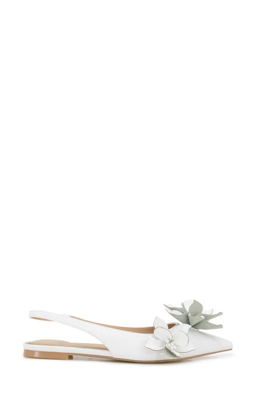 Kenneth Cole Tayla Patent Floral Appliqué Slingback In White Patent