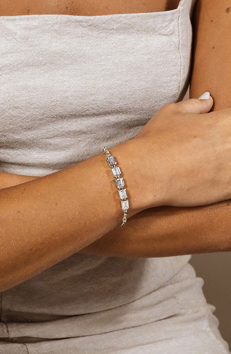 Sterling Forever Nyssa Bezel Cubic Zirconia Station Bracelet, Alternate, color, Silver