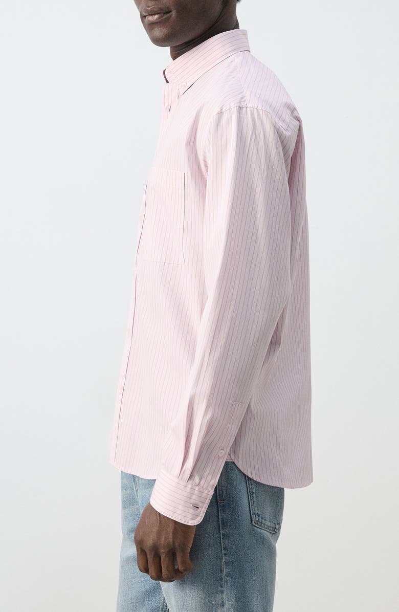 MANGO Relaxed Fit Stripe Cotton Button-Up Shirt, Alternate, color, Pastel Pink