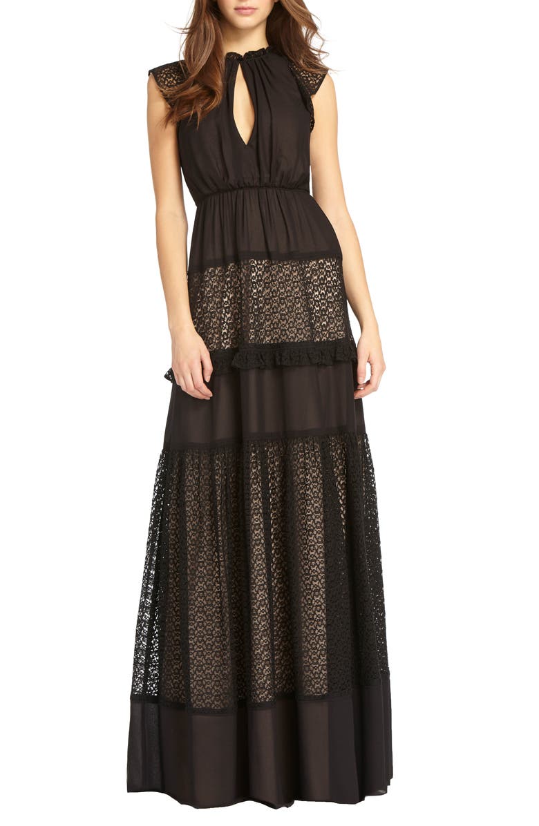 ML Monique Lhuillier Lace Inset Gown, Main, color,