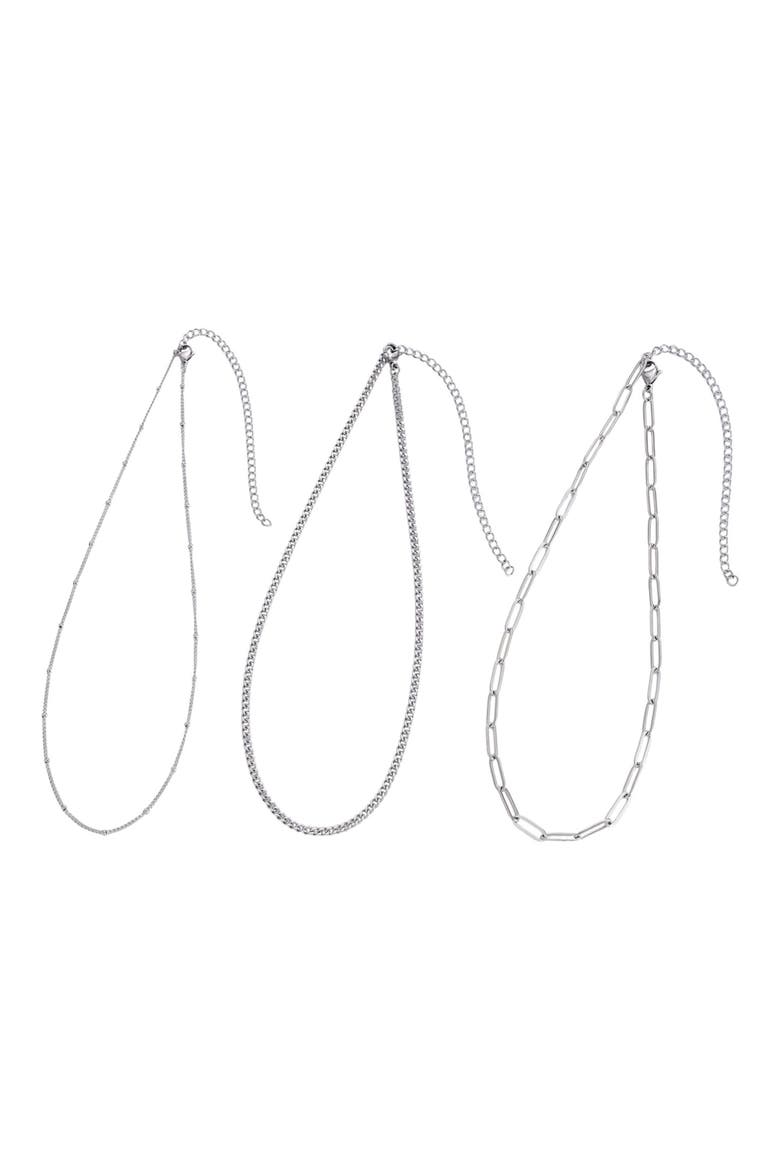 Set of 3 Assorted Chain Necklaces, Alternate, color, SILVER
