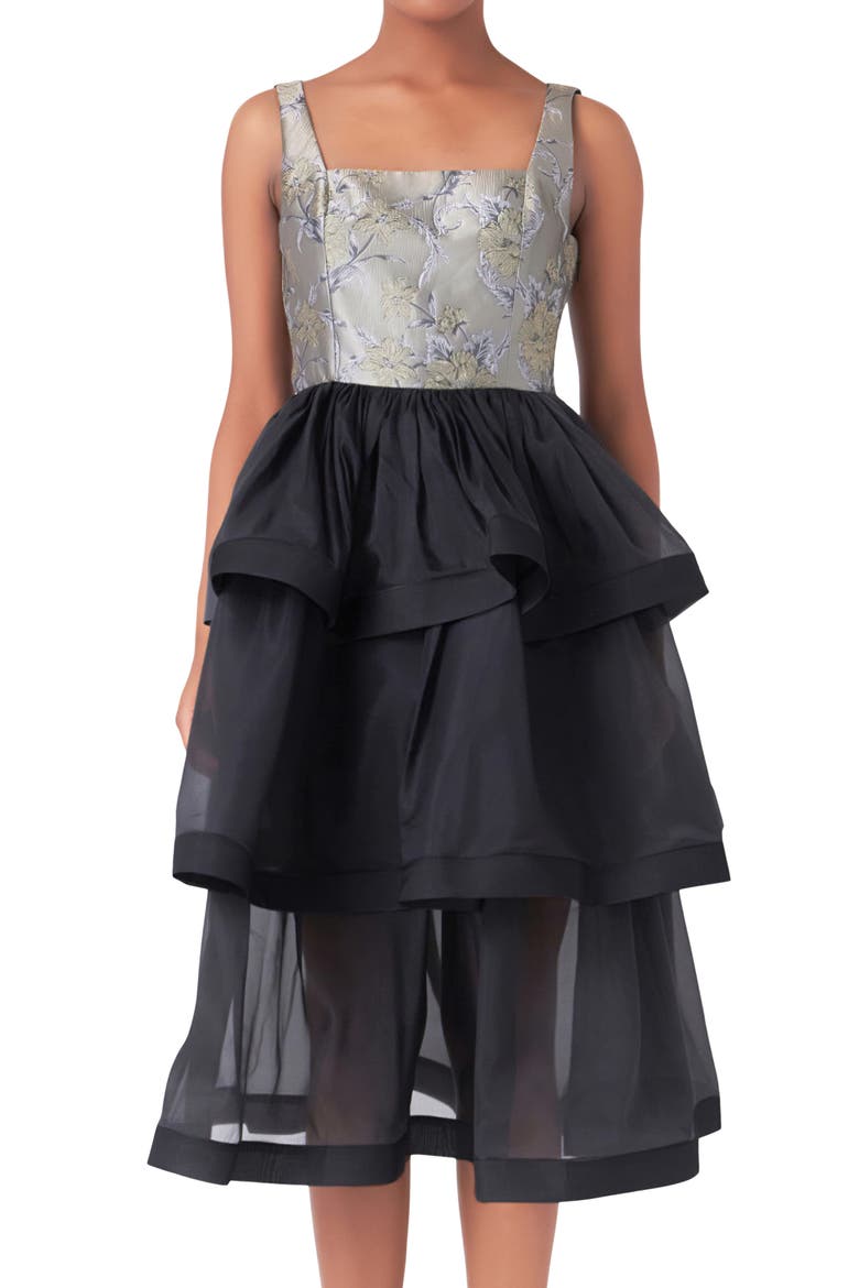 Floral Jacquard Midi Dress, Alternate, color, TAUPE MULTI/ BLACK
