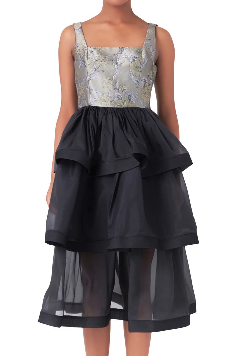 Endless Rose Floral Jacquard Midi Dress, Alternate, color, Taupe Multi/ Black