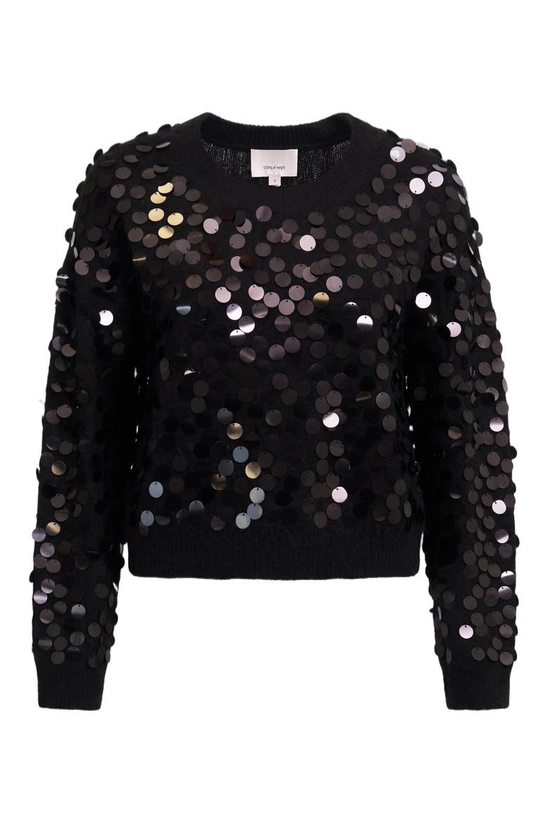 Briana Paillette Pullover Sweater, Alternate, color, BLACK