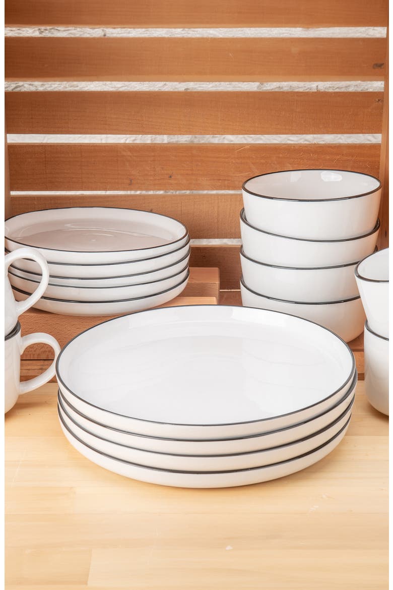Set of 4 Salad Plates, Alternate, color, WHITE W/BLACK