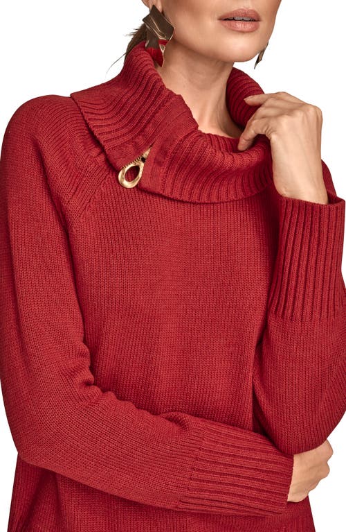 Donna Karan New York Asymmetric Zip Collar Sweater In Red